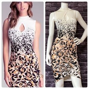 BEBE Animal Print Keyhole Mock Neck Body-con Dress, XS